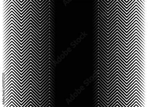 Vector symmetrical transition from black to white pattern in the style of a herringbone. Black and white line design element. Vector background for covers, textiles, advertising, packaging.