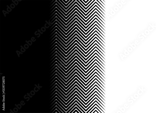 Vector transition from black to white pattern in the style of a herringbone. Black and white line design element. Vector background for covers, textiles, advertising, packaging.