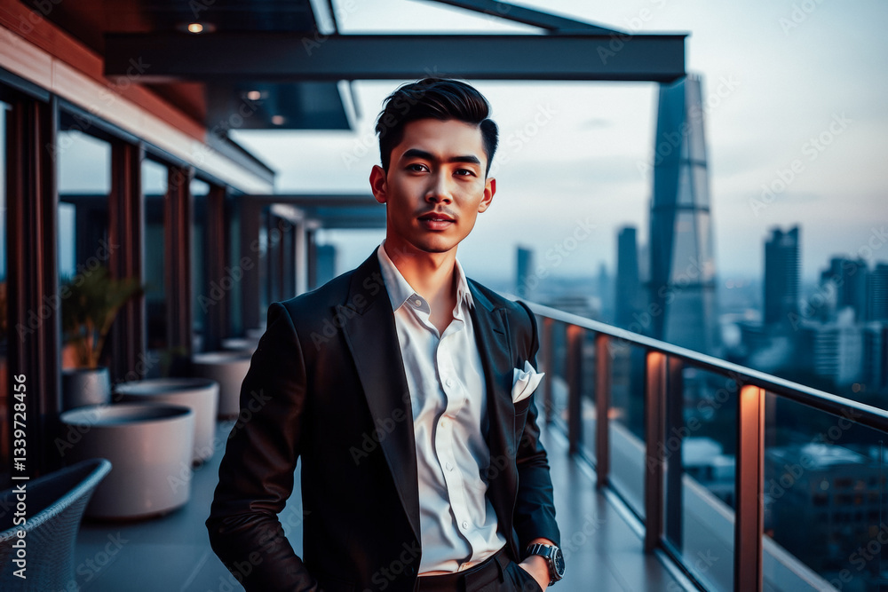 Naklejka premium Stylish Man on Rooftop