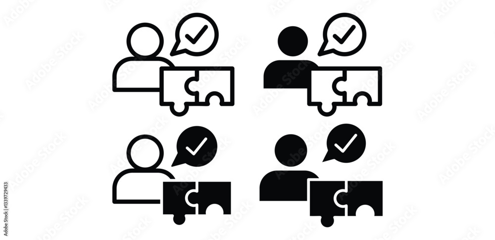 Fototapeta premium Problem Solving Teamwork and Puzzle Piece Solution Icons Vector Design Illustration