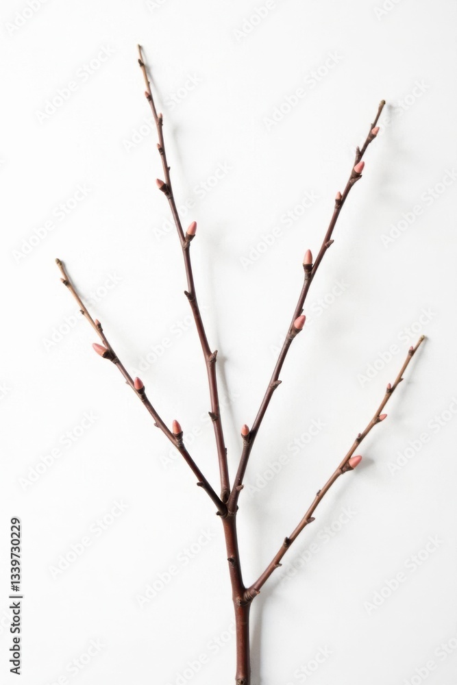 Fototapeta premium Isolated branches on white background with subtle texture, simplicity, nature, minimalist
