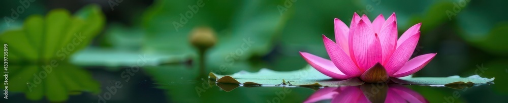 Pink lotus blossom emerging from serene pond water , peace, aroma, water lily Pink lotus blossom emerging from serene pond water , peace, aroma, water lily