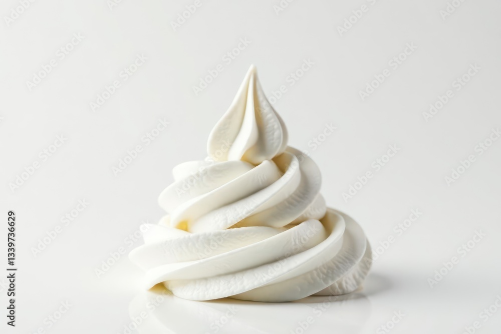 Voluminous whipped cream swirl; clean white backdrop, soft shadows , white background, delicious Voluminous whipped cream swirl; clean white backdrop, soft shadows , white background, delicious
