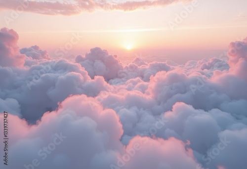 Soft pink clouds illuminated by a warm sunrise in a serene sky