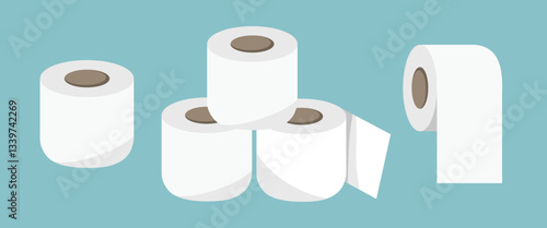 Toilet paper illustration set. Toilet paper in a flat style. Cleaning equipment set