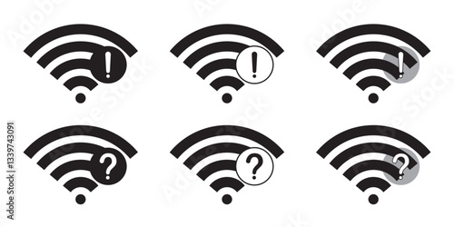 Wi-Fi connection icon offline. Wi-Fi is not installed. The Internet network is disconnected. Symbol for a lost wireless network connection. Set of WiFi icons. EPS 10. Vector illustrations