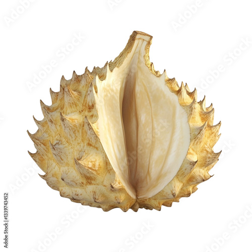 Opened Durian fruit revealing creamy interior exotic fruit texture and vibrant colors