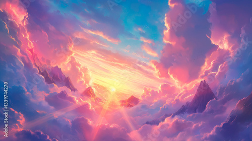 abstract background with colorful clouds and sun