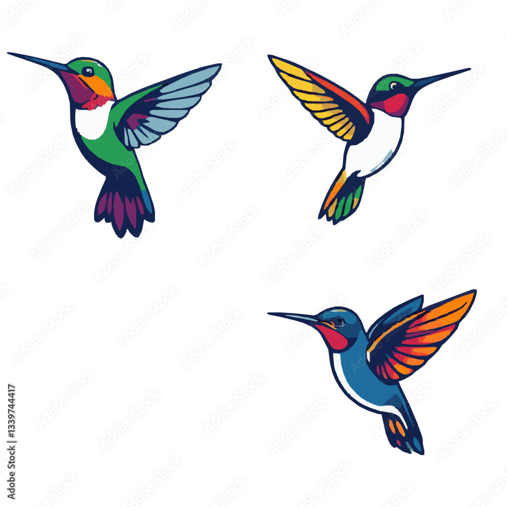 Obraz premium Beautiful Hummingbird Illustrations - Set 