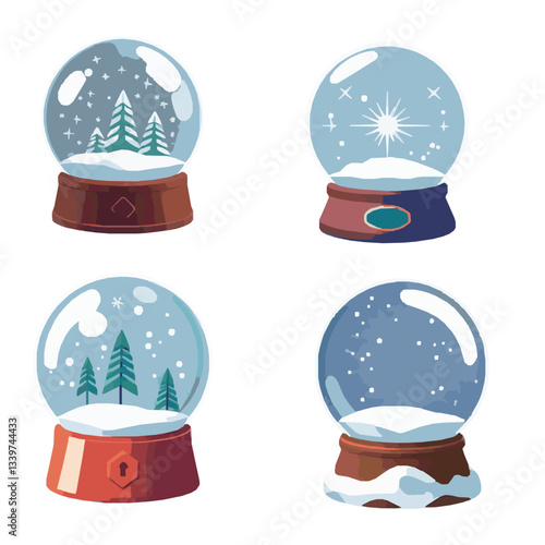 Simple Iconic Christmas Snow Globe Set Illustrations 