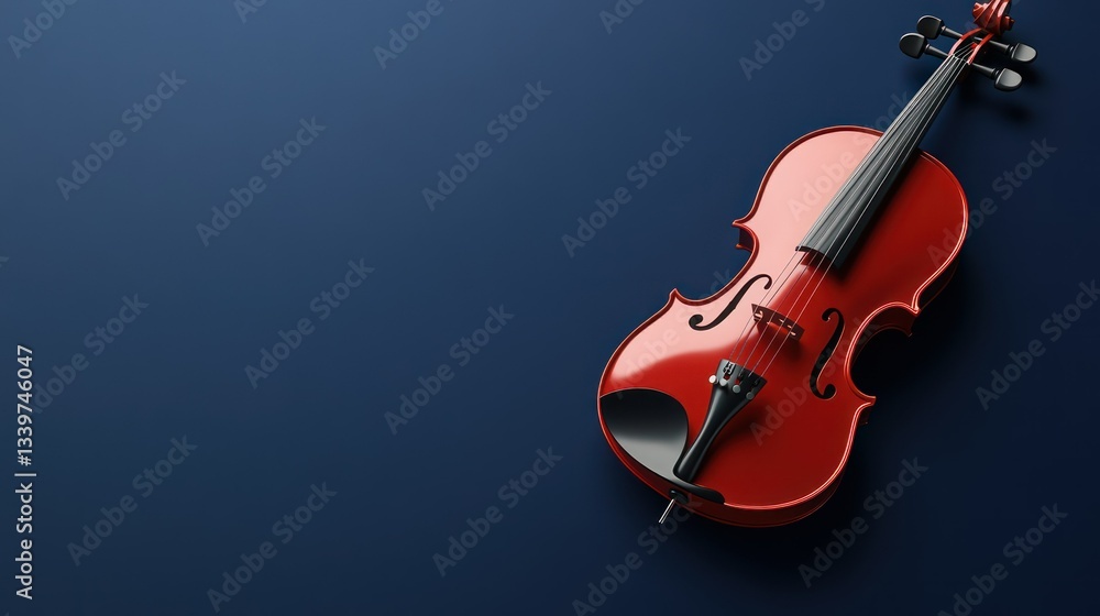 Fototapeta premium Red violin, dark blue, music promo