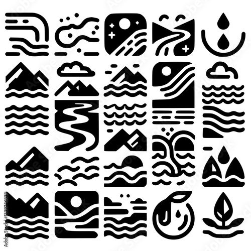 rivers and lakes Icon Set