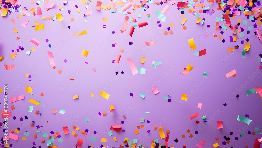 Colorful Confetti Falling on Purple Background - Celebration, Party, Birthday Colorful Confetti Falling on Purple Background - Celebration, Party, Birthday