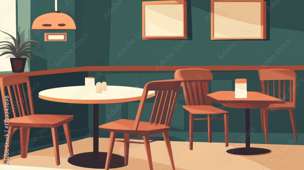 Cozy cafe corner, sunlit tables Cozy cafe corner, sunlit tables
