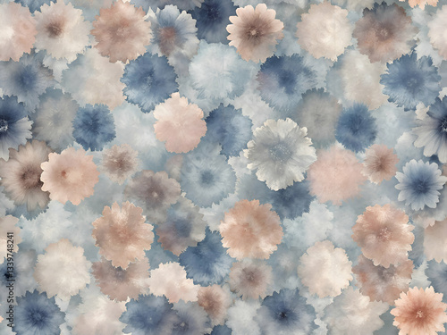 A Watercolor Pattern of Delicate Blue and Peach Flowers.