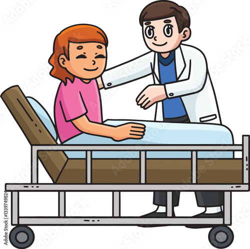 Doctor Assisting Patient to Sit Upright Clipart 