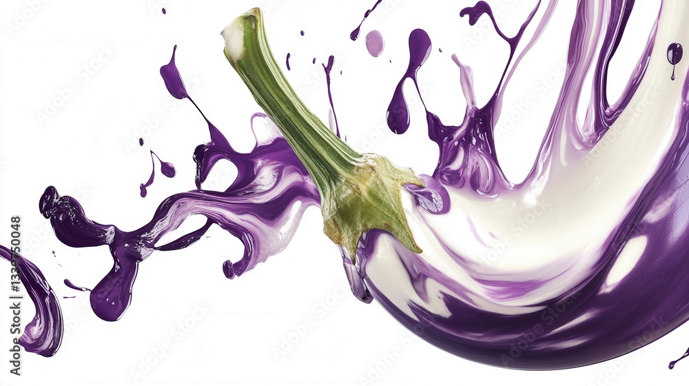 Fototapeta premium Abstract Purple Eggplant Art with Paint Splatter. Vibrant Food Art Design.