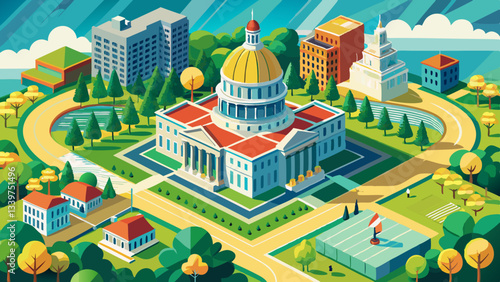 Top down view of Capitol Building and park in Madison Wisconsin