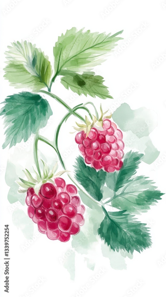 Obraz premium Stunning Watercolor Raspberry Cluster - A Vibrant Botanical Illustration