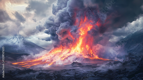 Wallpaper Mural A stunning volcanic eruption with smoke and lava, showcasing the raw power of nature in an explosive display. Rooted Energy. Illustration Torontodigital.ca