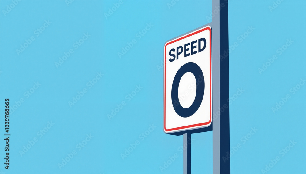 Stylish speed limit sign against blue sky, contemporary urban design Stylish speed limit sign against blue sky, contemporary urban design