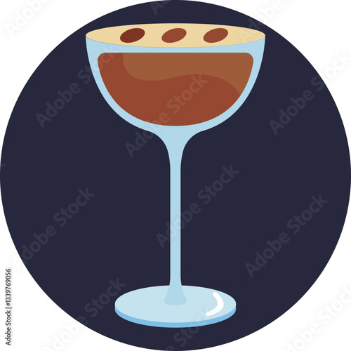 A sleek martini glass filled with dark espresso and a shot of coffee liqueur, topped with three coffee beans.