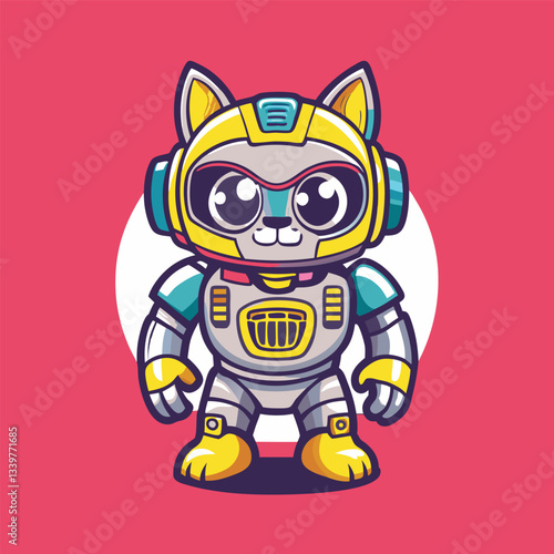 Futuristic Robot Cat Mascot Character in Vector Cartoon Illustration