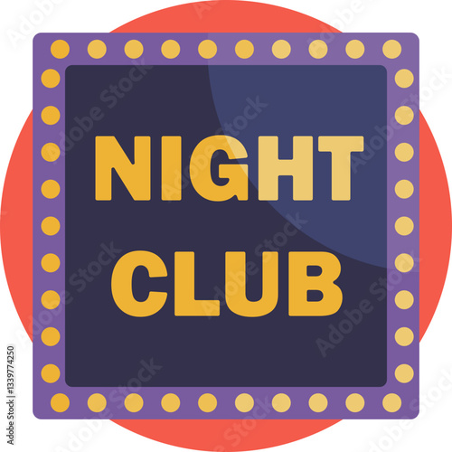 A glowing sign indicating the entrance to a night club, often featuring vibrant colors and bold typography.