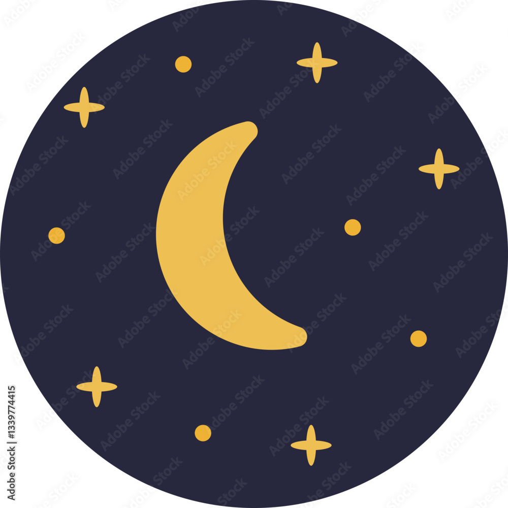Naklejka premium A simple moon and star icon representing the party scene after dark.