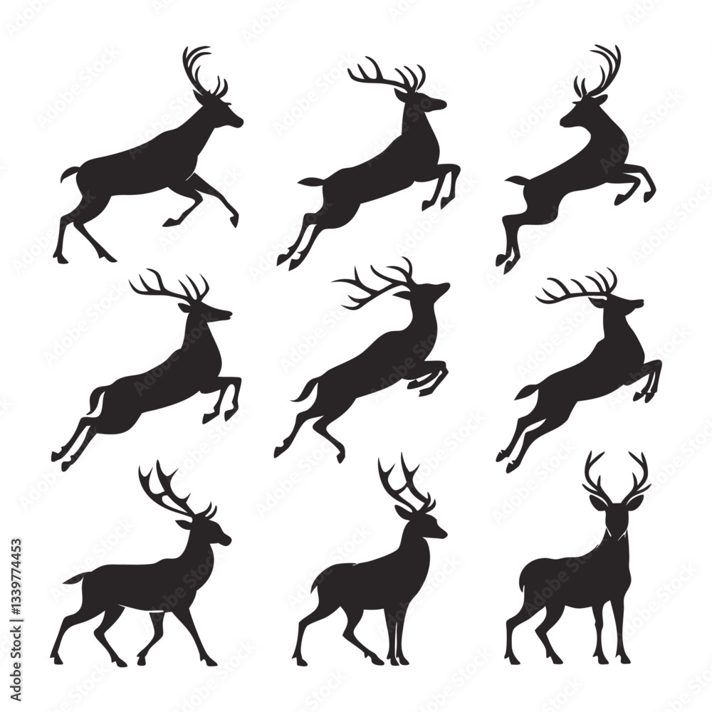 Deer silhouette illustration bundle vector design Deer silhouette illustration bundle vector design