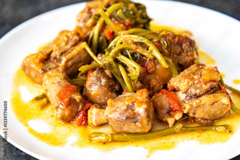 Traditional beef oxtail with watercress, a rustic Brazilian dish Traditional beef oxtail with watercress, a rustic Brazilian dish