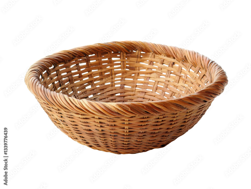 Handwoven wicker basket crafted with natural materials on transported background Handwoven wicker basket crafted with natural materials on transported background