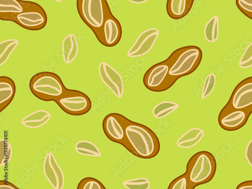 Peanut seamless pattern. Roasted peanuts in shell. Background design for printing on wrappers, packaging, fabrics and wallpapers. Vector illustration