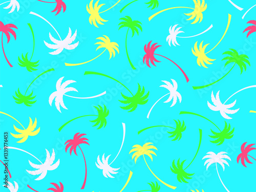 Palm trees seamless pattern. Summer time, wallpaper with tropical palm trees pattern. Design for printing t-shirts, banners and promotional items. Vector illustration
