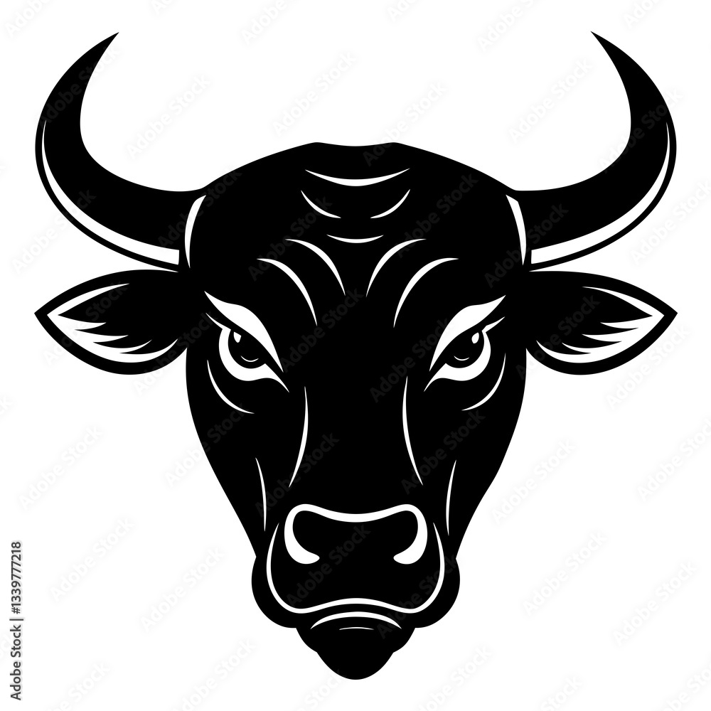 Angry bull head simple black silhouette, Black silhouette vector icon, silhouette illustration. Bull head Angry bull head simple black silhouette, Black silhouette vector icon, silhouette illustration. Bull head