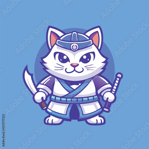 Samurai Cat Logo Vector Illustration: A Fierce and Adorable Mascoot