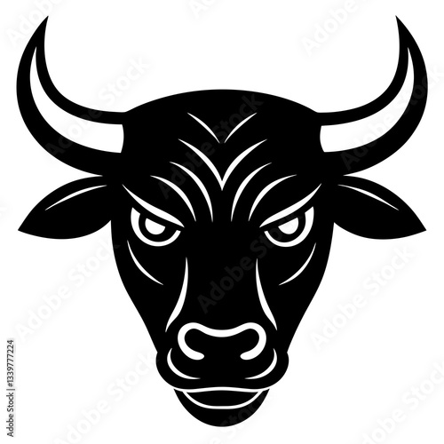Angry bull head simple black silhouette, Black silhouette vector icon, silhouette illustration. Bull head