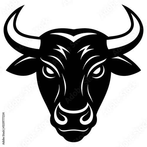 Angry bull head simple black silhouette, Black silhouette vector icon, silhouette illustration. Bull head