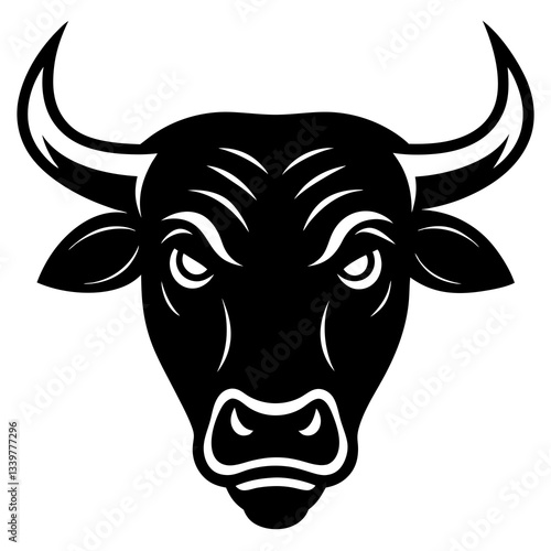 Angry bull head simple black silhouette, Black silhouette vector icon, silhouette illustration. Bull head