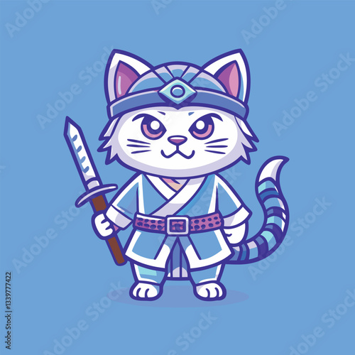 Fierce Samurai Cat Mascot Vector Logo Character Cartoon