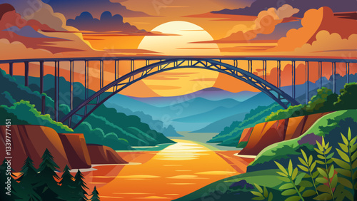 Sunset at the New River Gorge Bridge in West Virginia