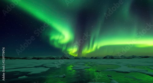 Wallpaper Mural Green Aurora Borealis Light Display Over Frozen Ice Landscape Torontodigital.ca