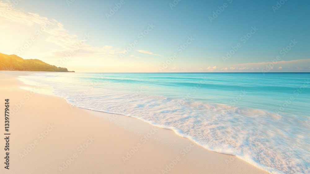 Obraz premium Pastel Sunrise Over a Tranquil Tropical Beach
