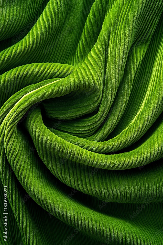 Fototapeta premium Green Corduroy Fabric Swirling Creates a Textured Abstract Background
