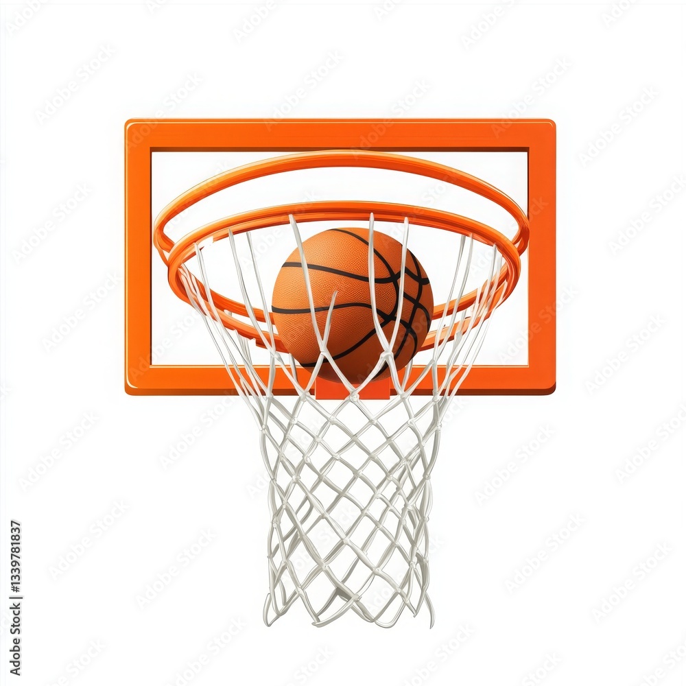 Basketball hoop with a ball isolated on a white background. Poster or banner template, vector illustration. Basketball hoop with a ball isolated on a white background. Poster or banner template, vector illustration.
