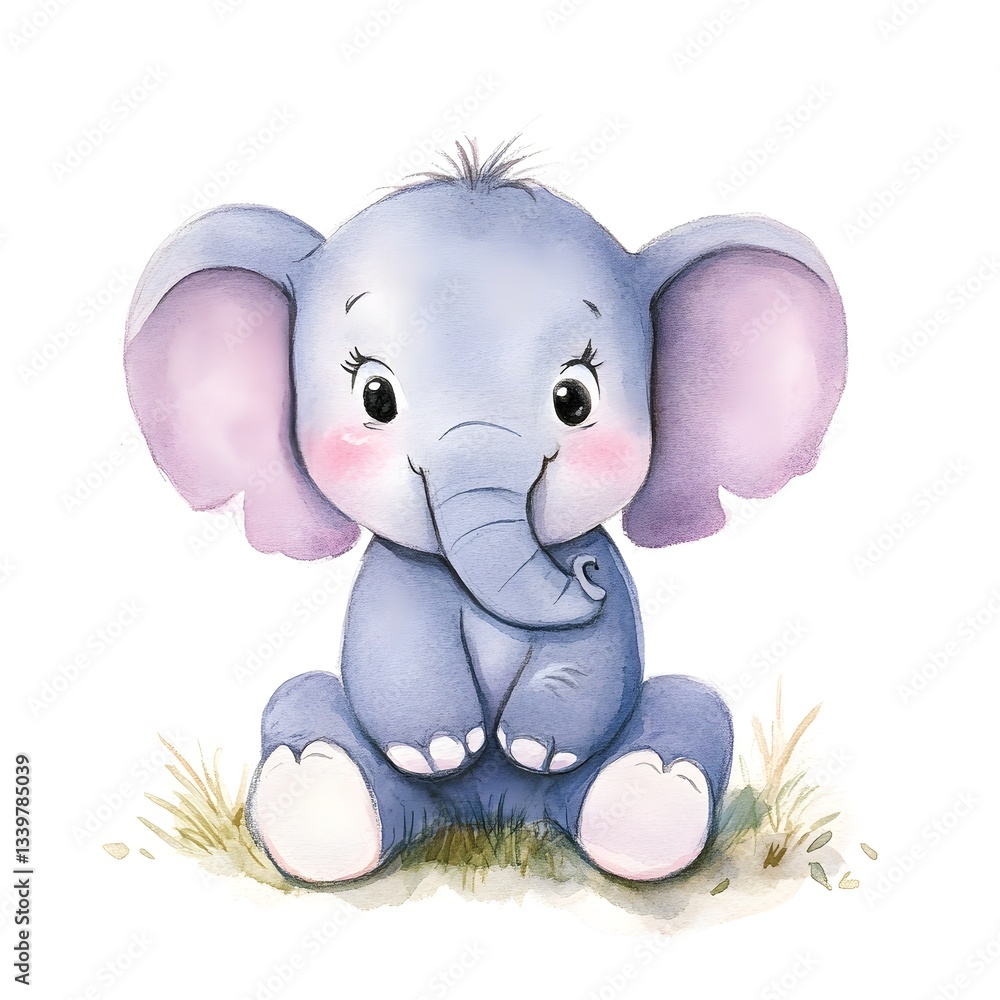 Naklejka premium A Gentle Friend: This sweet elephant with large ears sits gently, inviting and capturing the innocent charm of wildlife.