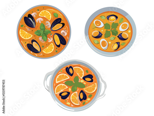 vector illustration of a Bouillabaisse (Provençal Fish Stew)