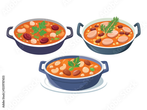 Vector illustration of a Slow-Cooked Bean and Meat Stew Cassoulet