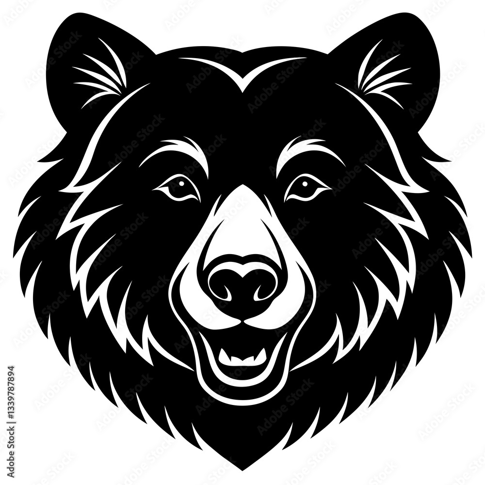 Obraz premium bear head simple black silhouette, Black silhouette vector icon, silhouette illustration