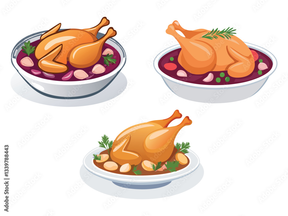 vector illustration of a Coq au Vin Chicken Braised in Wine vector illustration of a Coq au Vin Chicken Braised in Wine